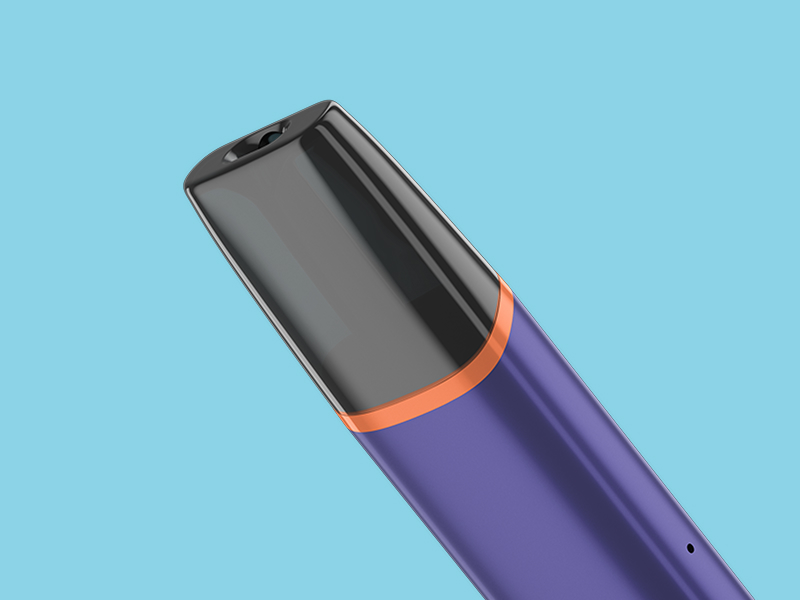 Ansicht einer VEEV ONE Vape in einem 45-Grad-Winkel mit hellblauem Hintergrund