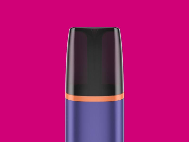 View of the cap of a VEEV ONE vape with a pink background