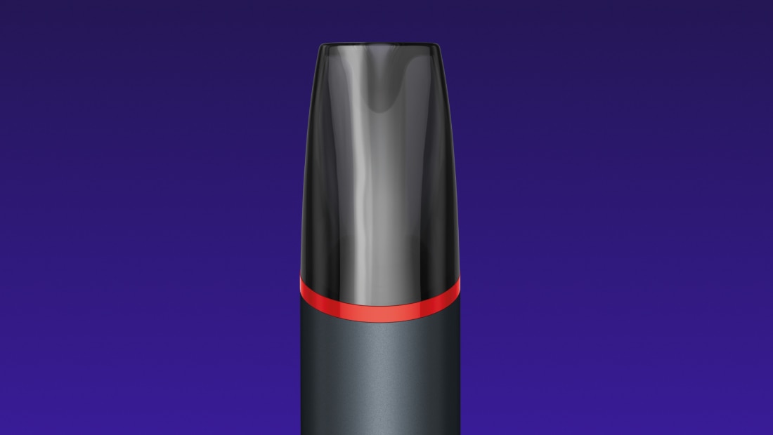 Vertical view of the cap of a VEEV NOW ULTRA with a dark blue background