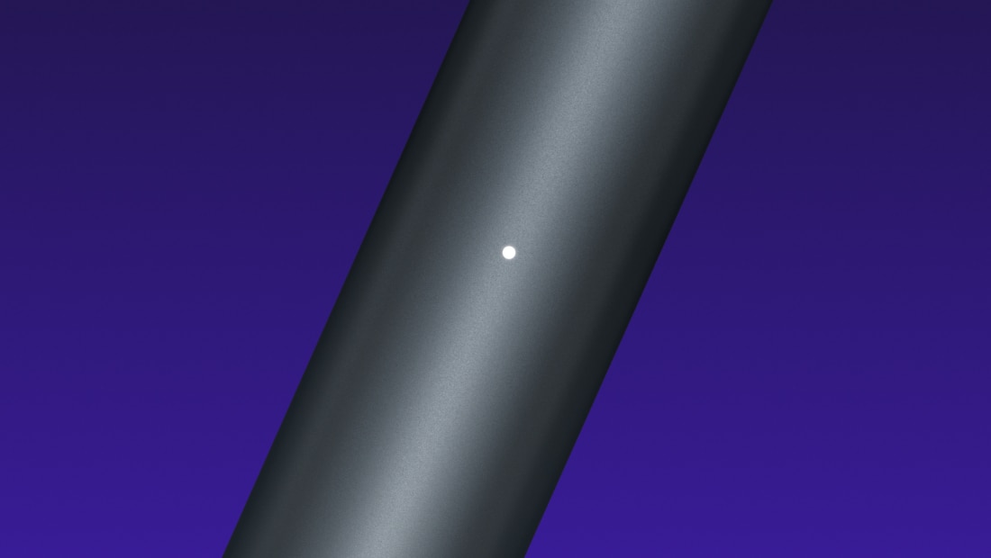 Diagonale Ansicht des Statuslichts einer VEEV NOW ULTRA mit dunkelblauem Hintergrund