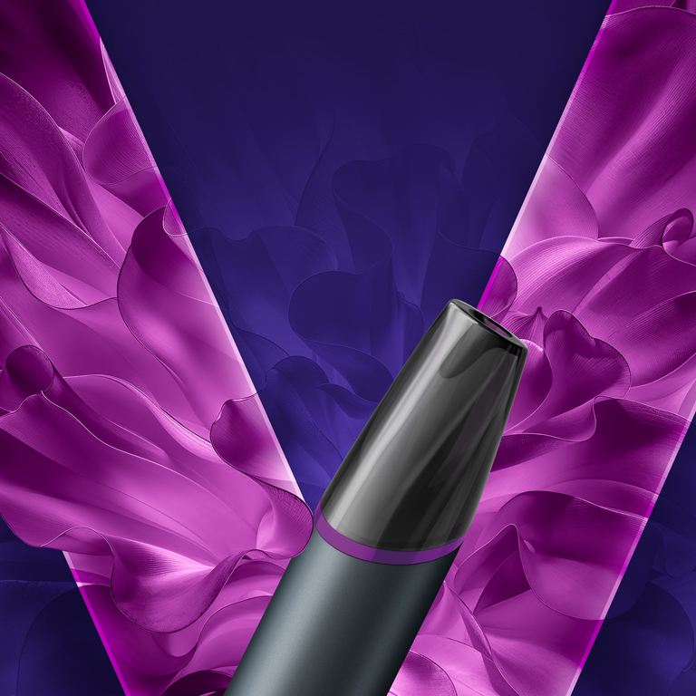 Un vape desechable VEEV now ULTRA sabor uva&nbsp;en un fondo azul del logo VEEV.