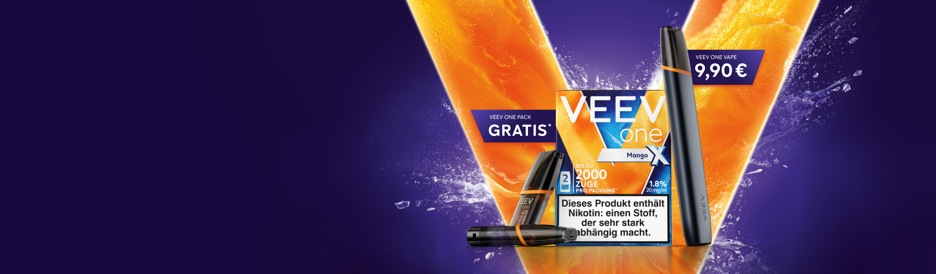 VEEV ONE Kit in Schwarz mit einer kostenlosen Packung Mango Xtra Pods