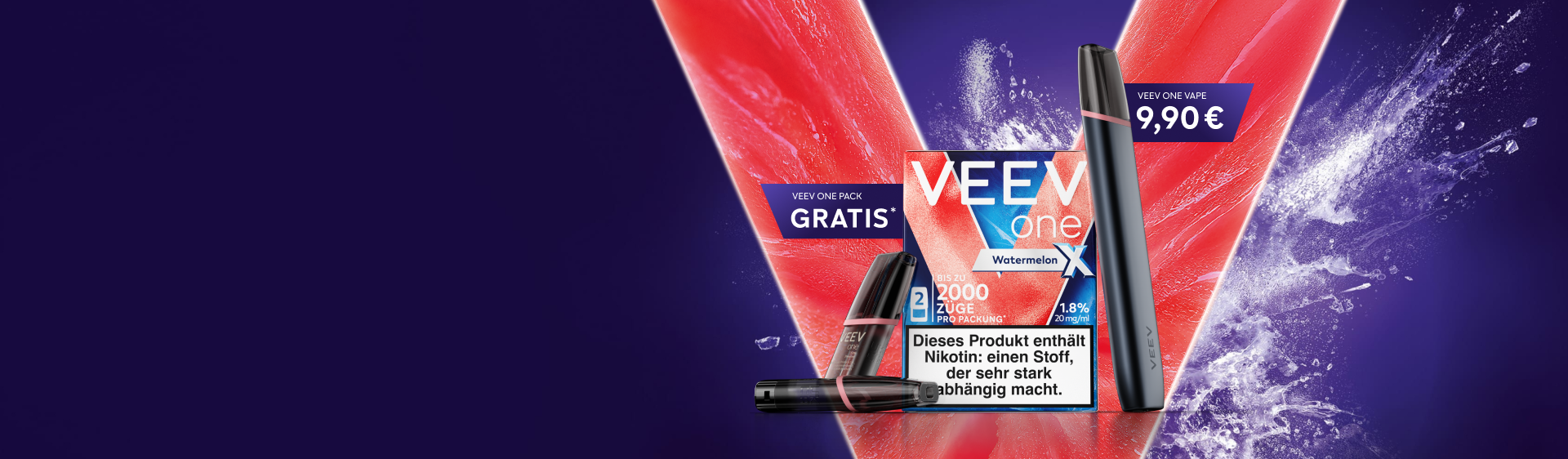 VEEV ONE Kit in Schwarz mit einer kostenlosen Packung Watermelon Xtra Pods