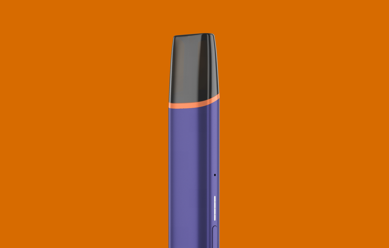 Close up of VEEV ONE device mouthpiece on blue background