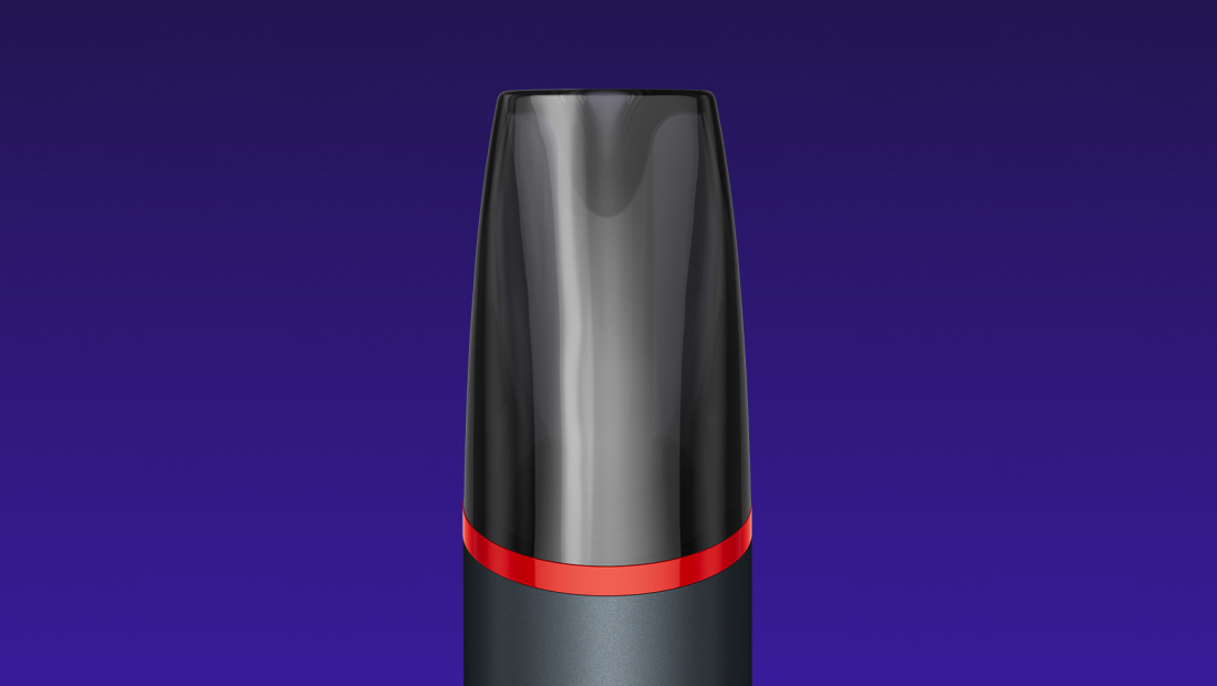  Close up of the VEEV NOW ULTRA mouthpiece with red ring.