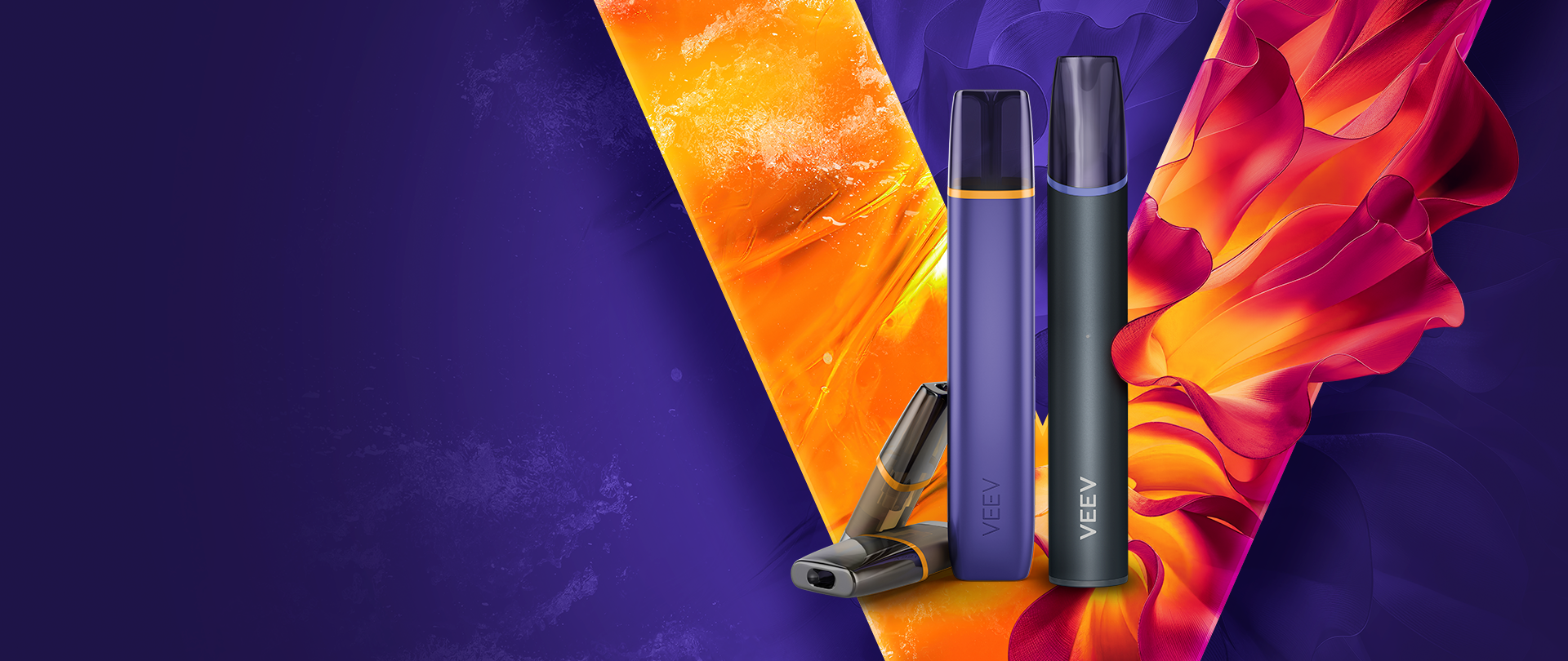 VEEV ONE i VEEV NOW ULTRA vape uređaji s VEEV ONE podovima i V logotipom u pozadini.