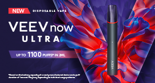 VEEV NOW ULTRA vizual koji prikazuje jedan uređaj i VEEV logotip u crvenoj i ljubičastoj boji.