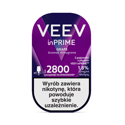 Front opakowania pojemnika z płynem VEEV inPRIME Grape