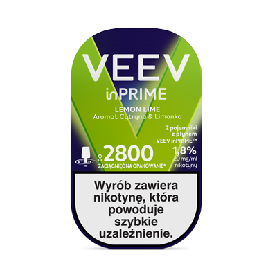 Front opakowania pojemnika z płynem VEEV inPRIME Lemon Lime