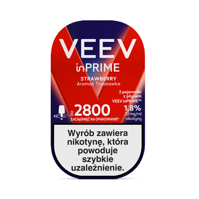 Front opakowania pojemnika z płynem VEEV inPRIME Strawberry
