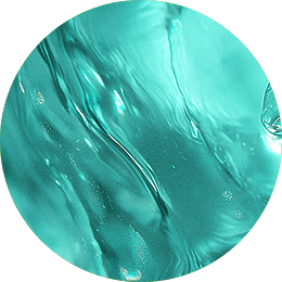 Okrągła grafika przedstawiająca turkusową, półprzezroczystą strukturę 