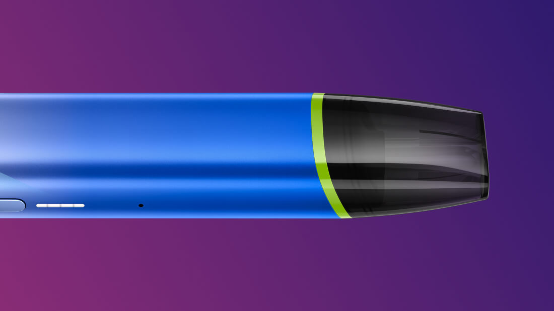 Niebieskie urządzenie do waporyzacji VEEV inPRIME na fioletowym tle