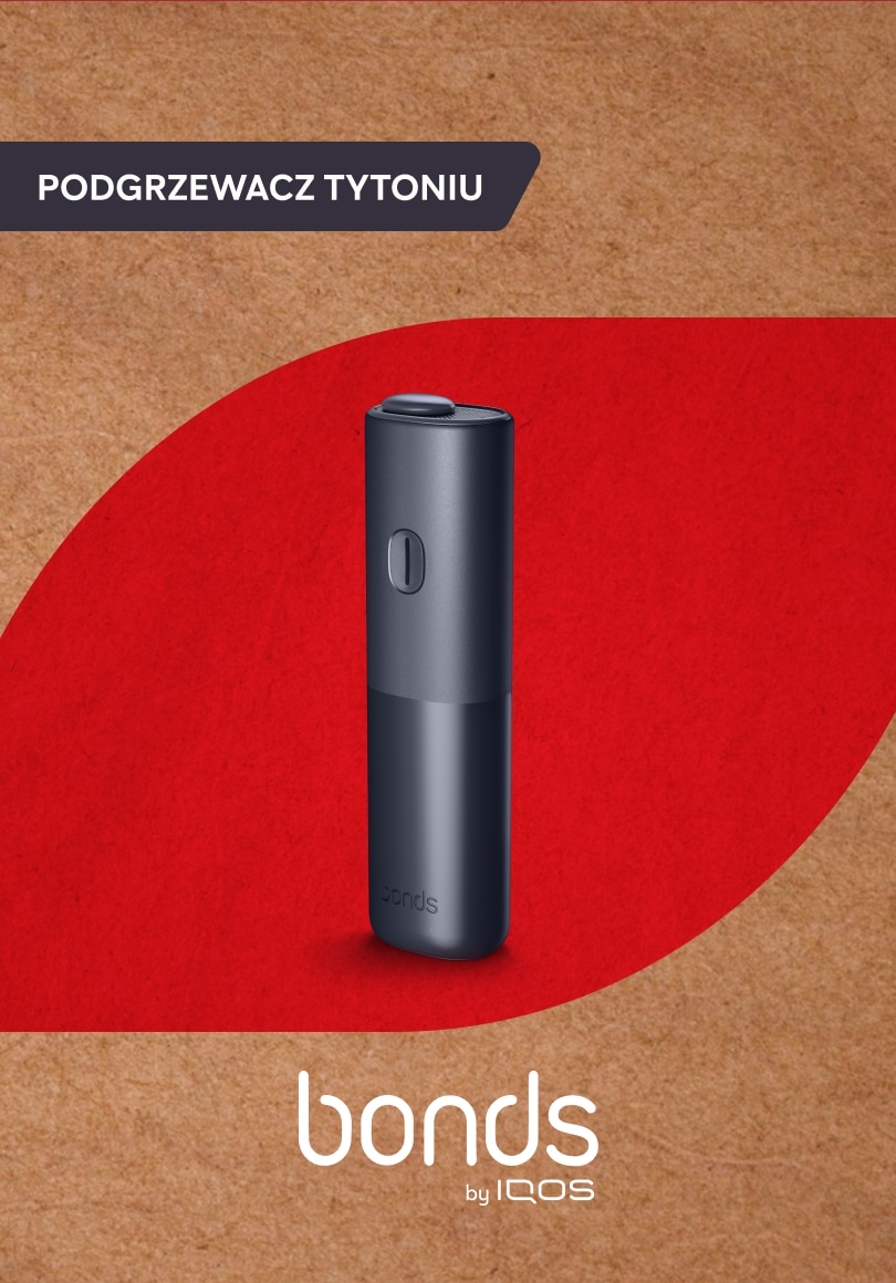 Podgrzewacz tytoniu BONDS by IQOS w kolorze czarnym na czerwono-brązowym tle
