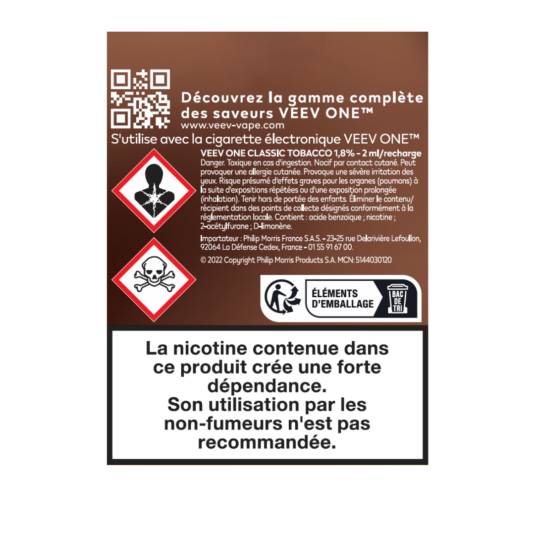 Pods VEEV ONE Tabac Classique 9mg ou 20mg (Classic Tobacco)