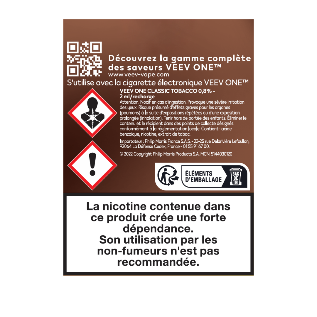 Pods VEEV ONE Tabac Classique 9mg ou 20mg (Classic Tobacco)