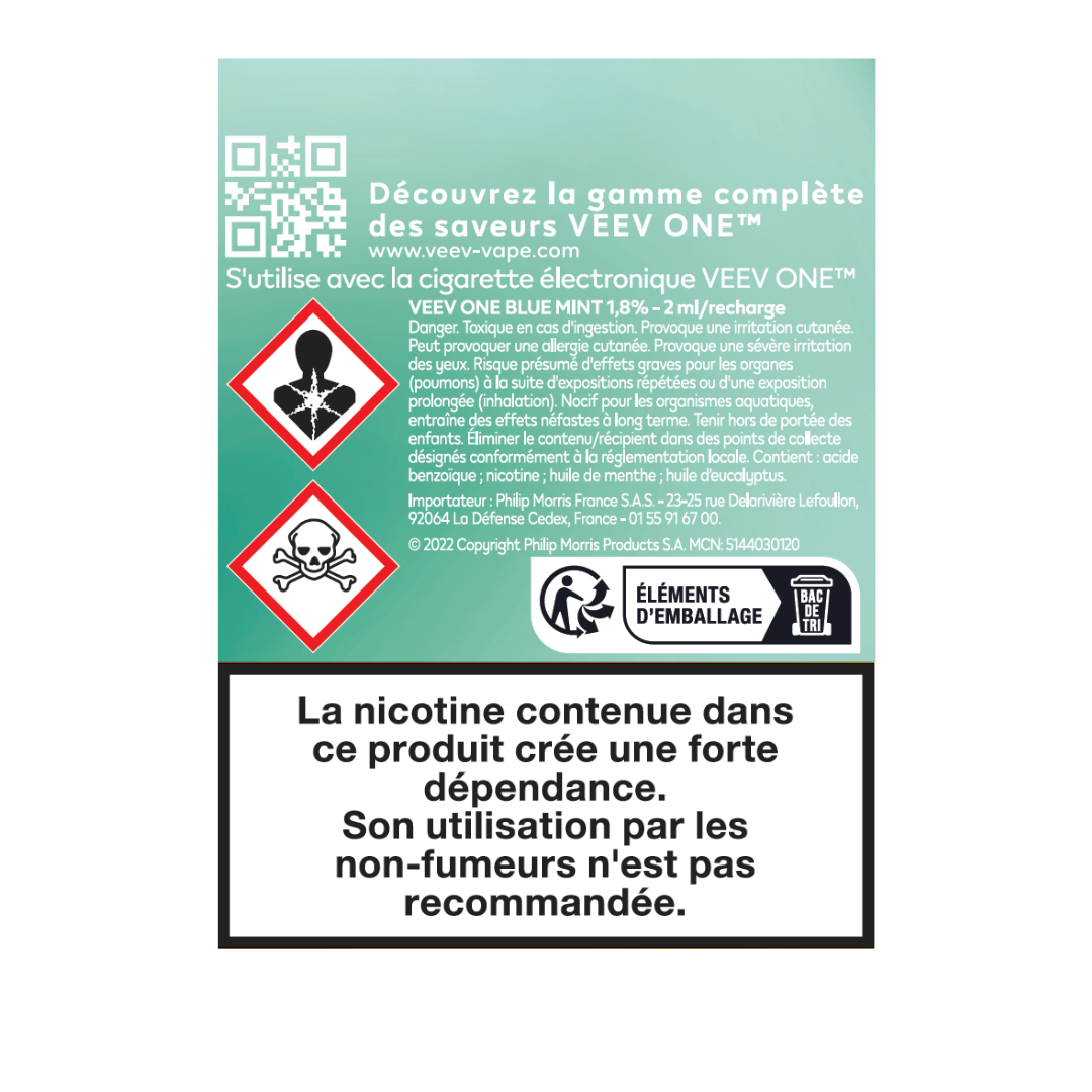 Pods VEEV ONE Menthe 9mg ou 20mg (VEEV Blue Mint)