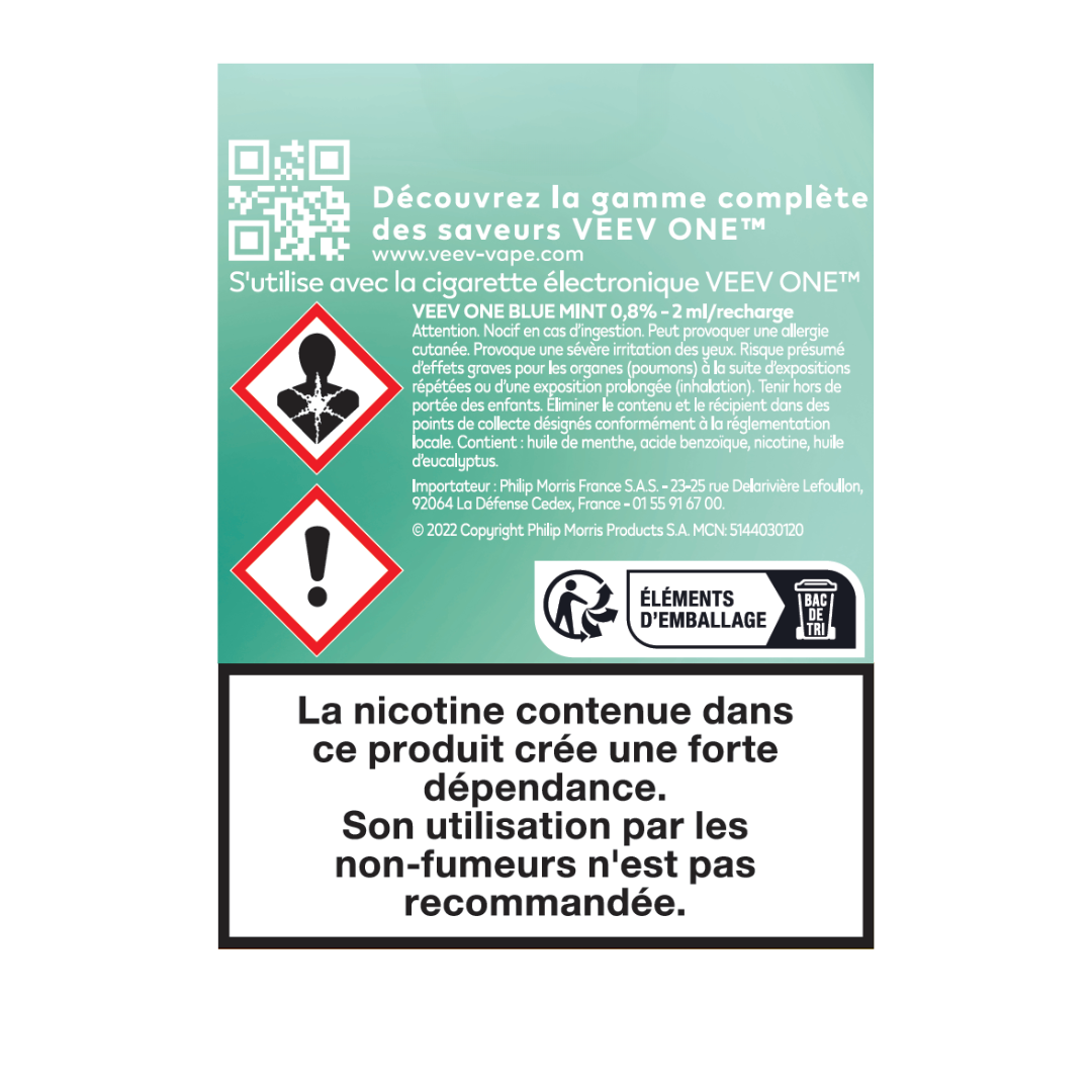 Pods VEEV ONE Menthe 9mg ou 20mg (VEEV Blue Mint)