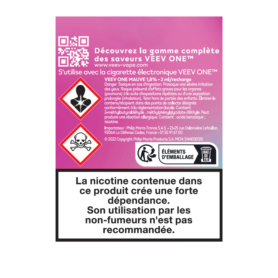 Pods VEEV ONE Myrtille & Fraise 9mg ou 20mg (VEEV Mauve)