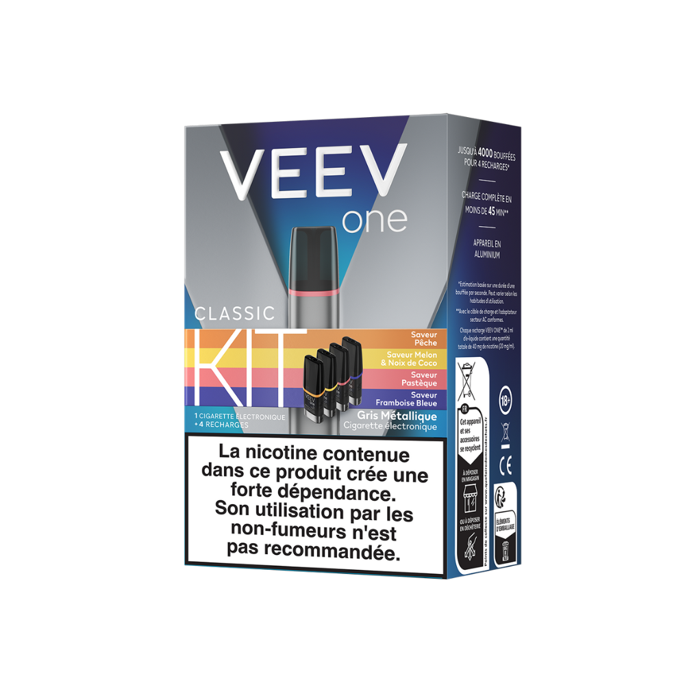 Kit VEEV ONE 4 pods Saveurs fruitées 20mg (GRIS)