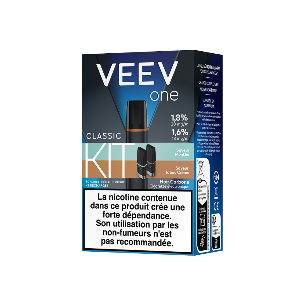 Kit VEEV ONE 2 pods Saveurs Menthe 20mg & Tabac Crème 18mg