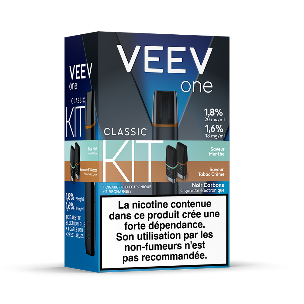 Kit VEEV ONE 2 pods Saveurs Menthe 20mg & Tabac Crème 18mg