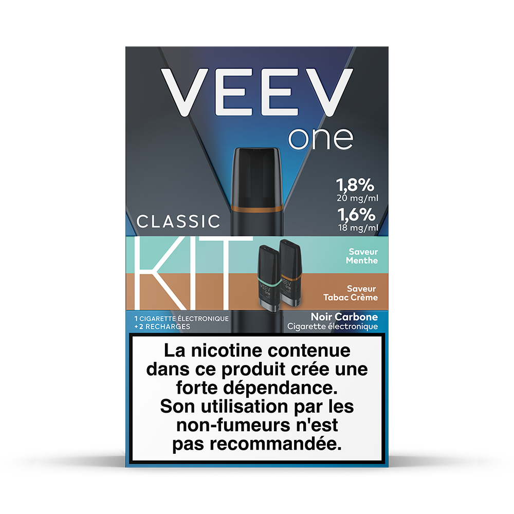 Kit VEEV ONE 2 pods Saveurs Menthe 20mg & Tabac Crème 18mg